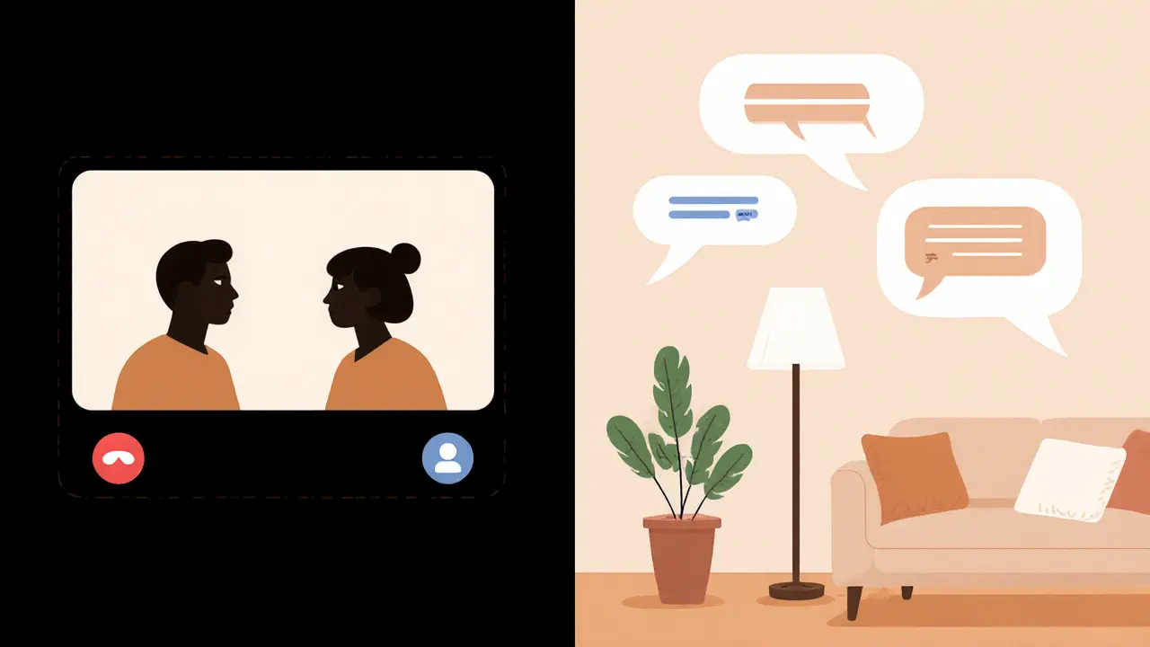 Illustration of video call and messaging showing respectful pre‑meeting communication.