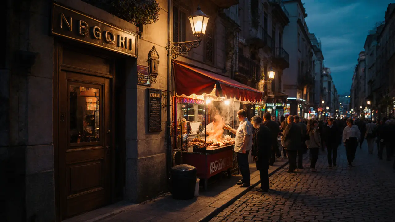 Late‑night kebab stall on İstiklal Avenue and a hidden speakeasy door in Kadıköy.