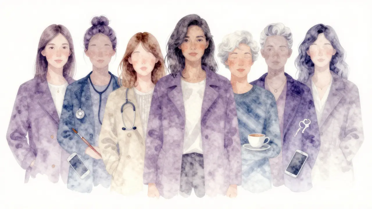 A mosaic of diverse women's faces formed from everyday objects, symbolizing hidden humanity.