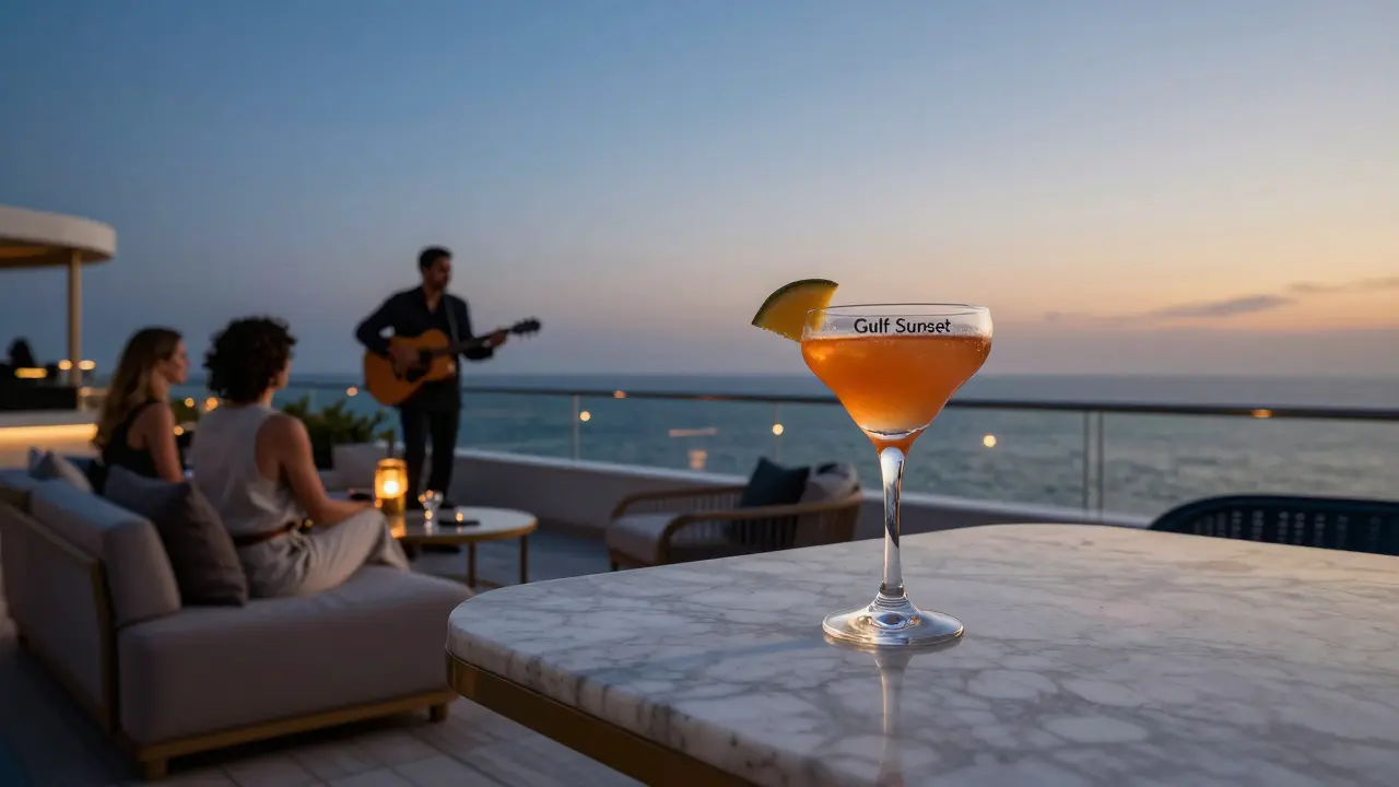Cielo Lounge rooftop bar with sunset views and live acoustic performance.