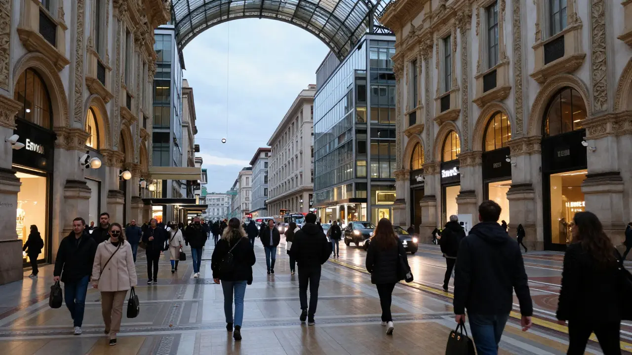 Busy Milan Duomo metro station area during evening